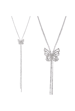 1930's Style Deco Butterfly Rhinestone Slider Necklace