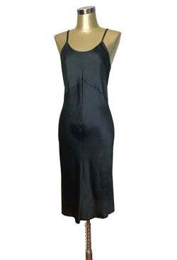 1930's Style Panel Bias Satin Slip Dress - Black L/XL 1930's Style Panel Bias Satin Slip Dress - Black L/XL