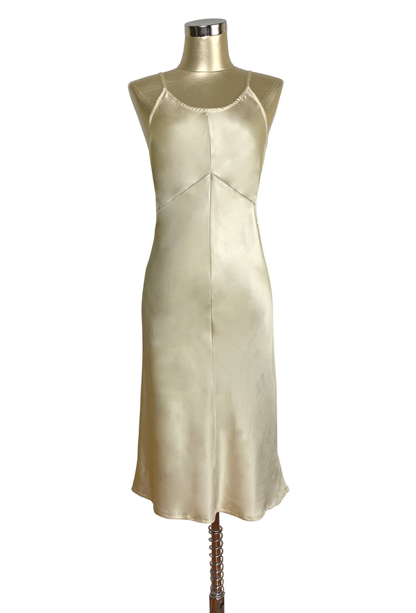 1930's Style Panel Bias Satin Slip Dress - Gold