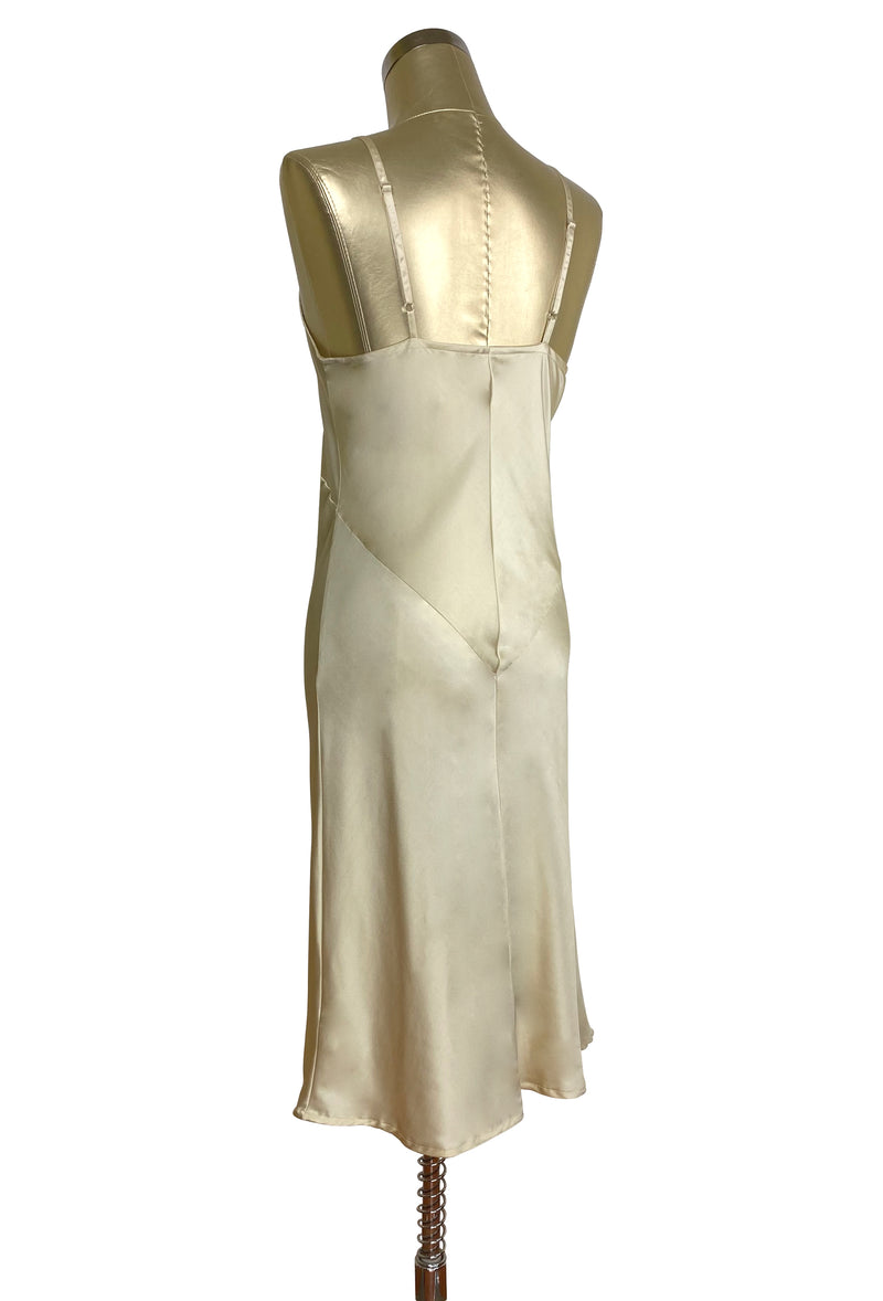 1930's Style Panel Bias Satin Slip Dress - Gold
