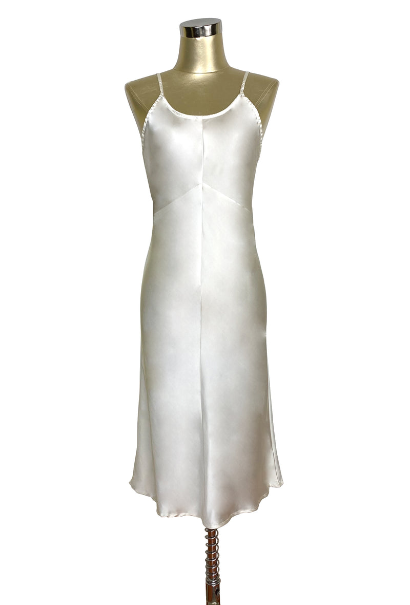 1930's Style Panel Bias Satin Slip Dress - Ivory