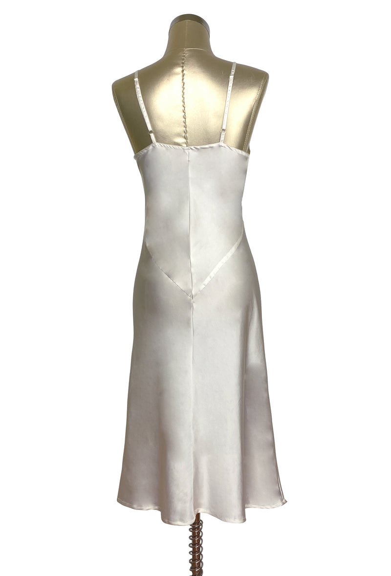 1930's Style Panel Bias Satin Slip Dress - Ivory