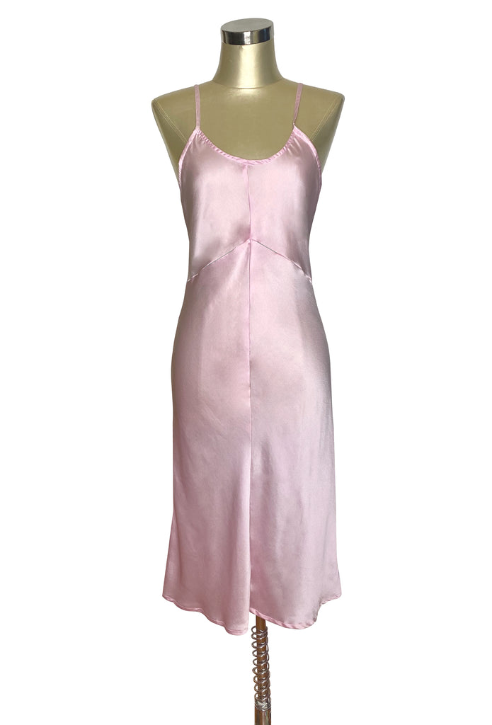 1930's Style Panel Bias Satin Slip Dress - Vintage Pink S/M 1930's Style Panel Bias Satin Slip Dress - Vintage Pink S/M