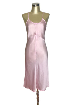 1930's Style Panel Bias Satin Slip Dress - Vintage Pink