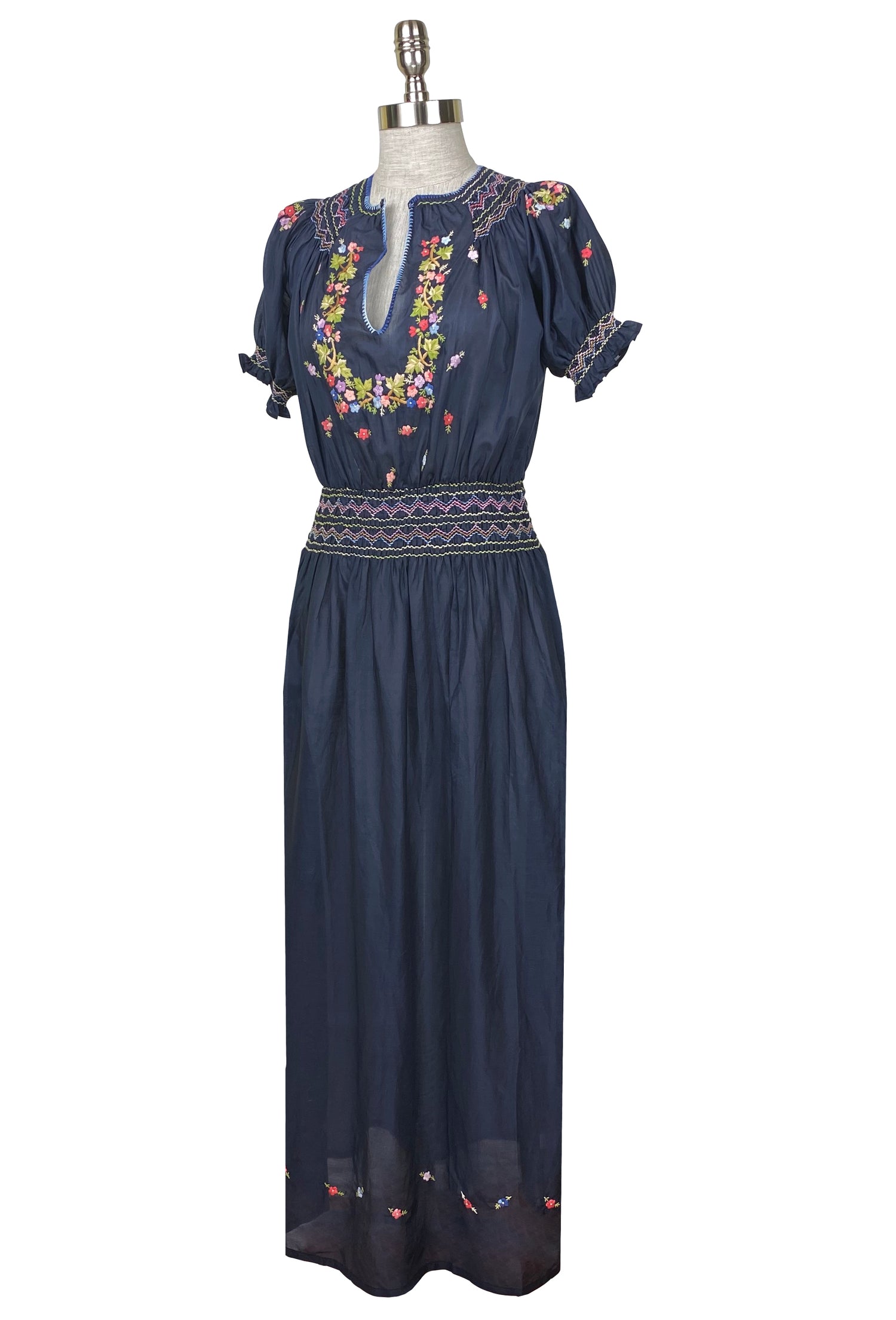 1930's Vintage Embroidered Silk Voile Bohème Dress