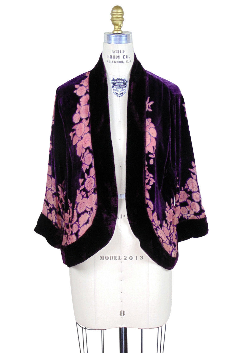 The Art Deco Velvet Burnout Bolero 1920s Smoking Jacket - Amethyst Floral - The Deco Haus