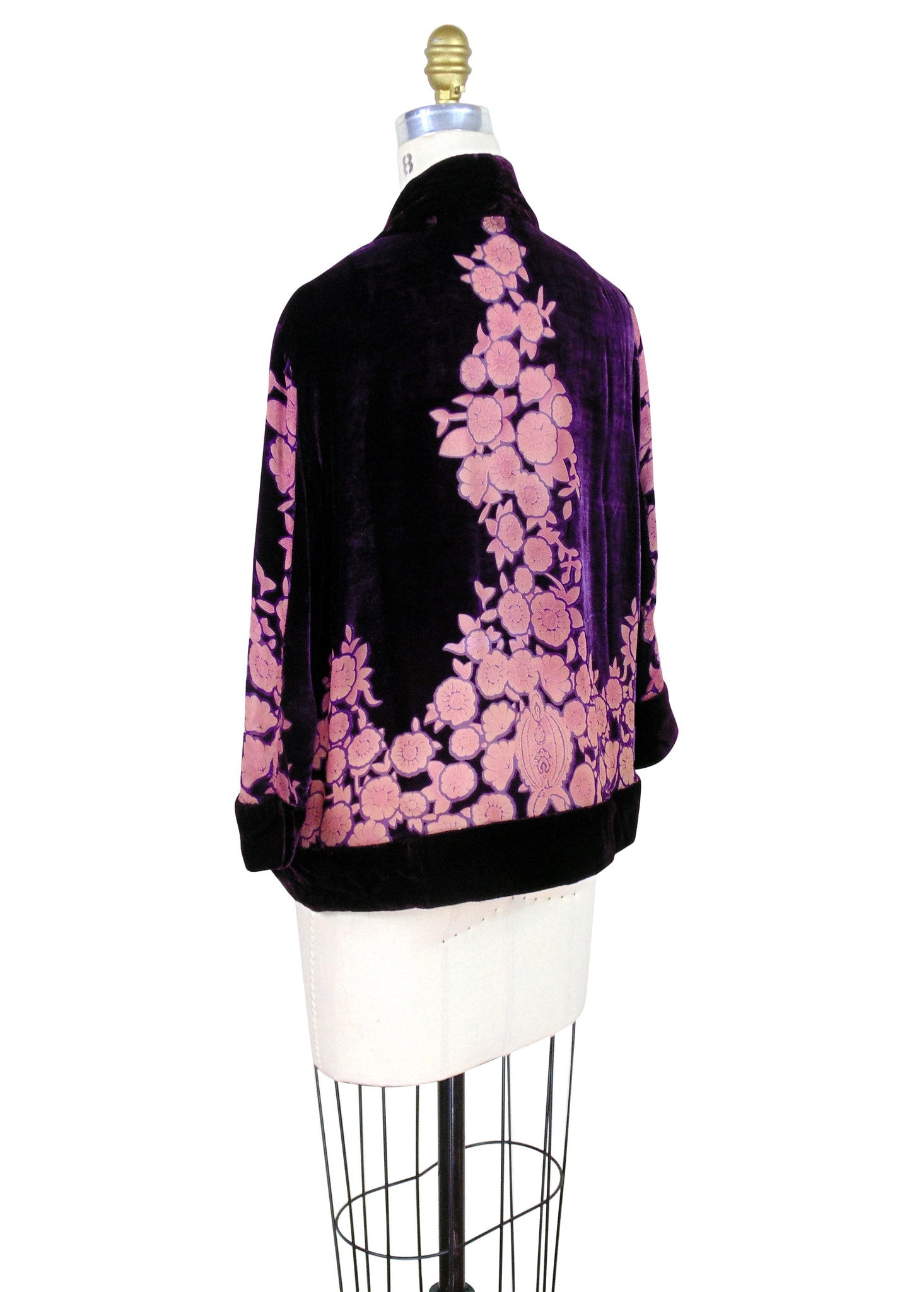 The Art Deco Velvet Burnout Bolero 1920s Smoking Jacket - Amethyst Floral - The Deco Haus