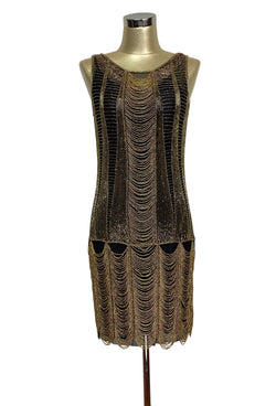 Art Deco Vintage Reproduction 1920's Gown - The Cosmopolitan - Black Gold XL Art Deco Vintage Reproduction 1920's Gown - The Cosmopolitan - Black Gold XL