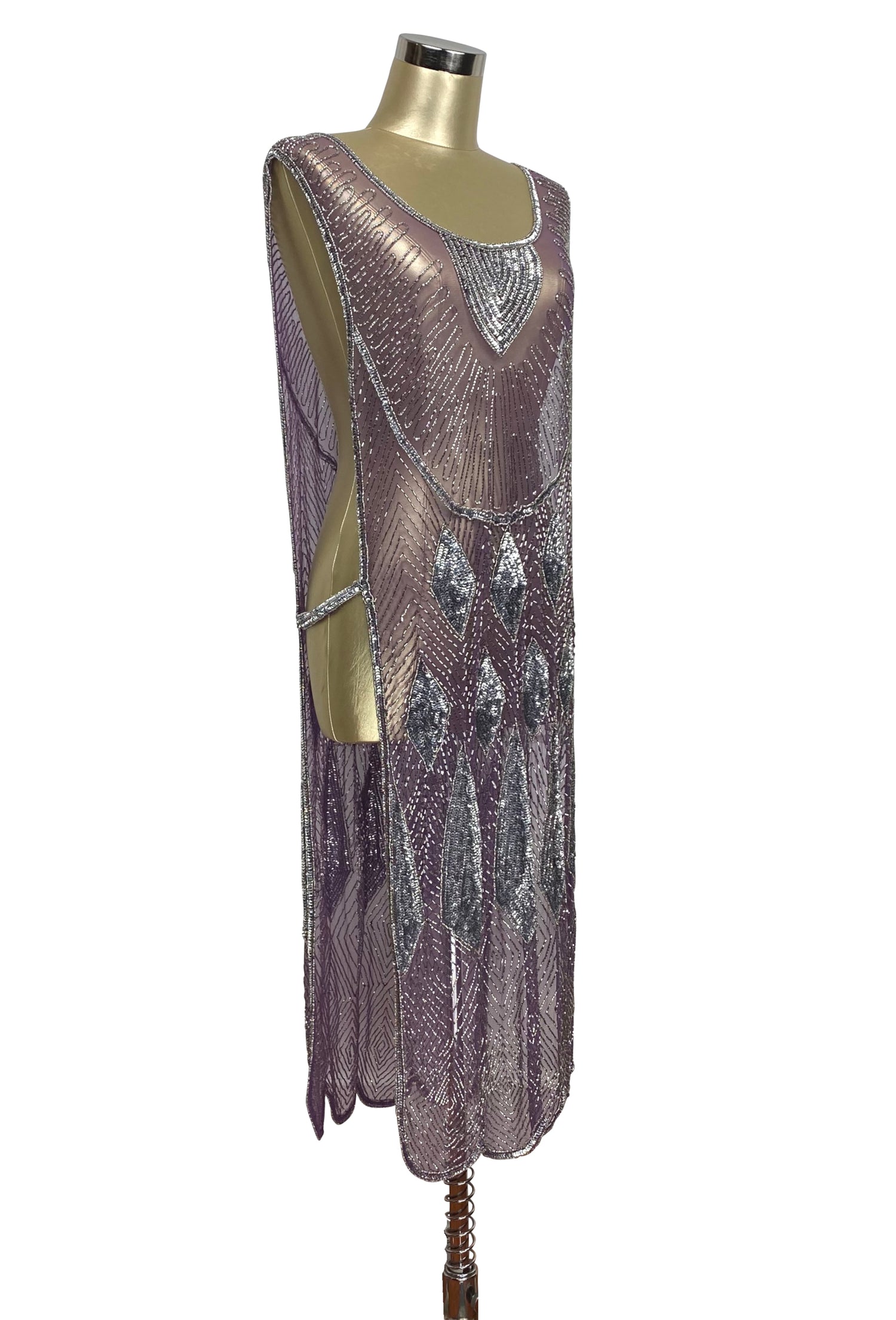 Beaded 1920s Tabard Gatsby Gown - The Bijou - Plum Silver Beaded 1920s Tabard Gatsby Gown - The Bijou - Plum Silver