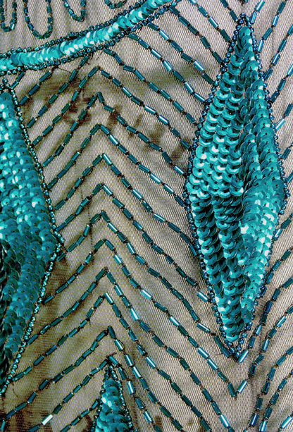 Beaded 1920s Tabard Gatsby Gown - The Bijou - Tourmaline Jet - The Deco Haus