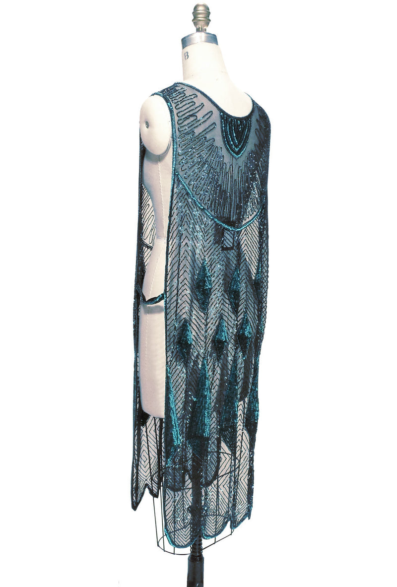 Beaded 1920s Tabard Gatsby Gown - The Bijou - Tourmaline Jet - The Deco Haus