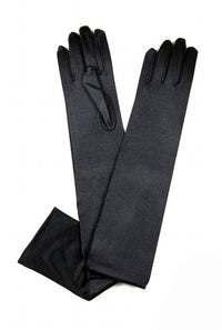 Vintage Style Satin Long Opera Evening Glove - Ebony Black