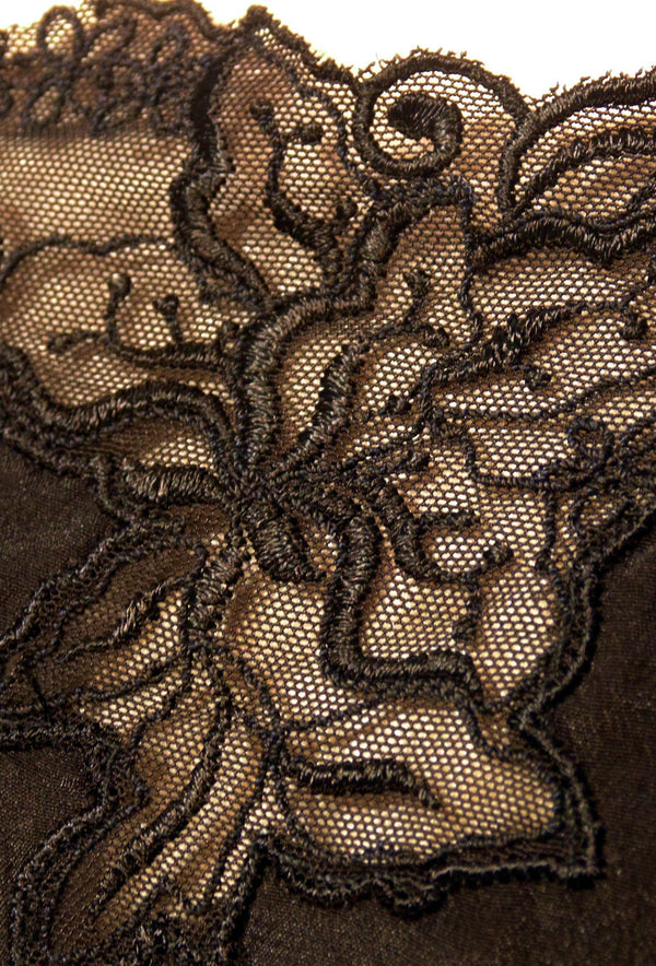 1920's Style 100% Silk Hand-Cut Lace Charleston Slip Dress - Licorice Black - The Deco Haus