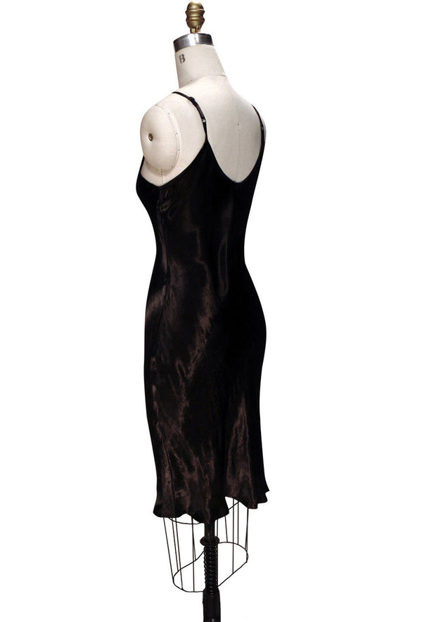 1930's Style Satin Bias Gatsby Glamour Slip Dress - Black - The Deco Haus