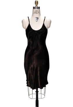 1930's Style Satin Bias Gatsby Glamour Slip Dress - Black - The Deco Haus