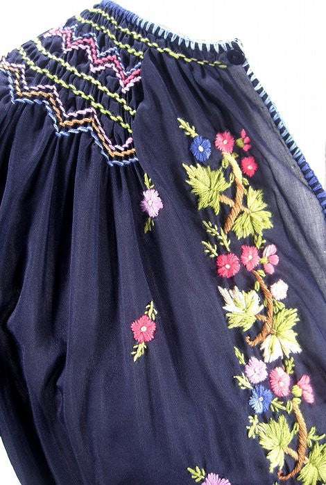 1930s Embroidered Vintage Peasant Dress - The Brigitte - Midnight Blue - The Deco Haus
