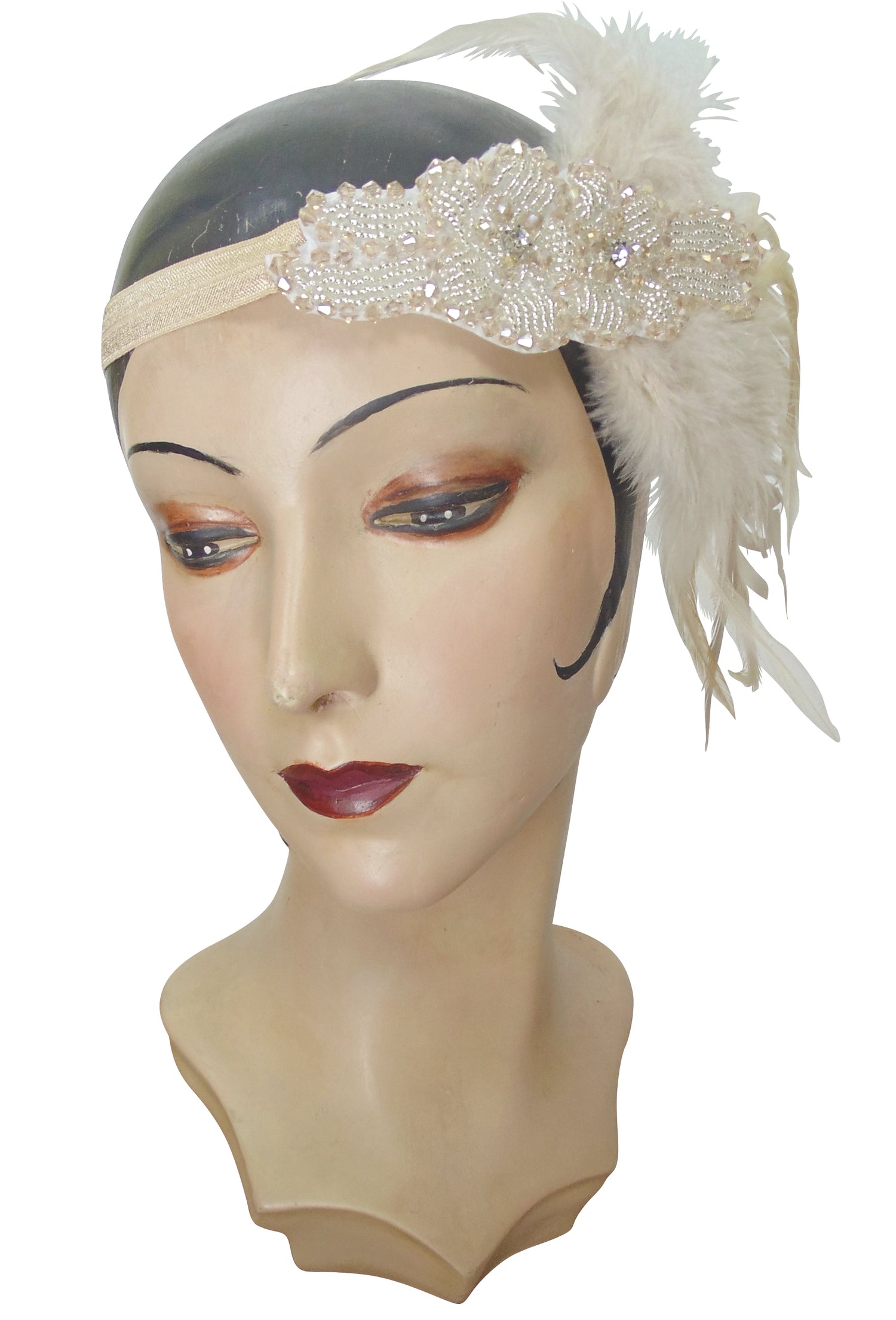 Champagne Peach Luxe Ostrich Art Deco Vintage Style Wedding Headband Bandeau - The Deco Haus