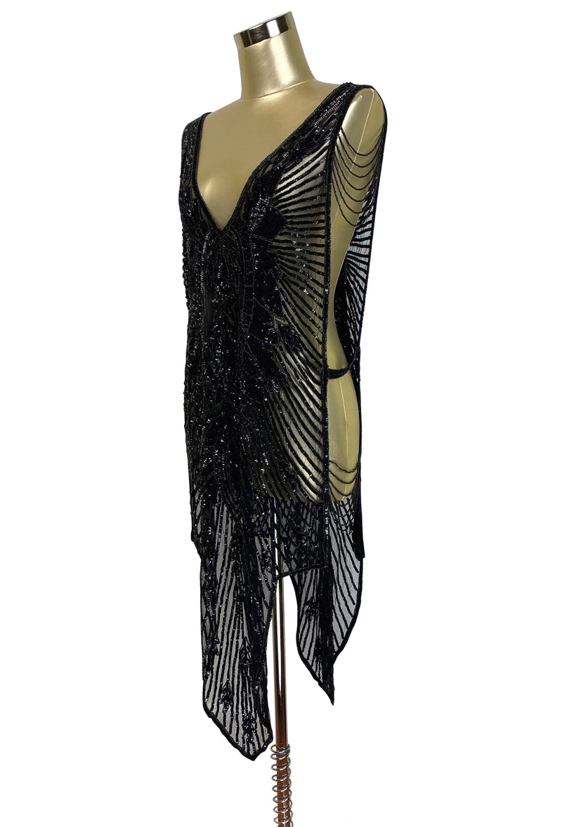 Cinema Collection - 1920's Art Deco Panel Draped Tabard Gown - The Blow-Up Dress - Black Jet