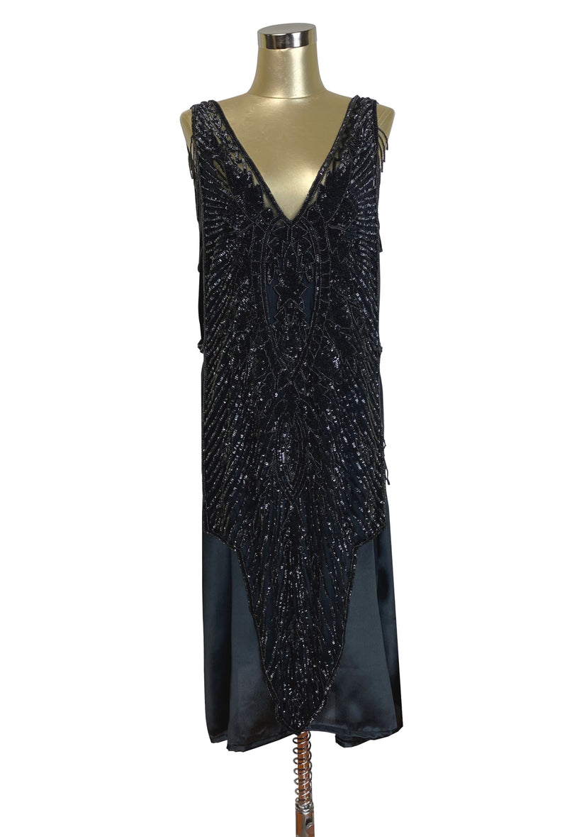 Cinema Collection - 1920's Art Deco Panel Draped Tabard Gown - The Blow-Up Dress - Black Jet