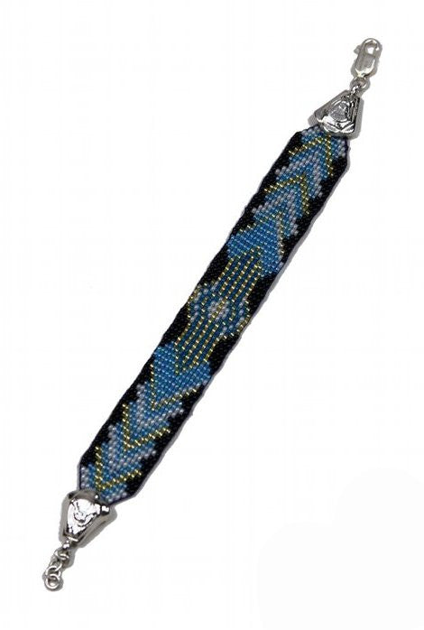 Deco Haus Special Edition Hand-Beaded Vintage Silver Bracelet - Black & Blue - The Deco Haus