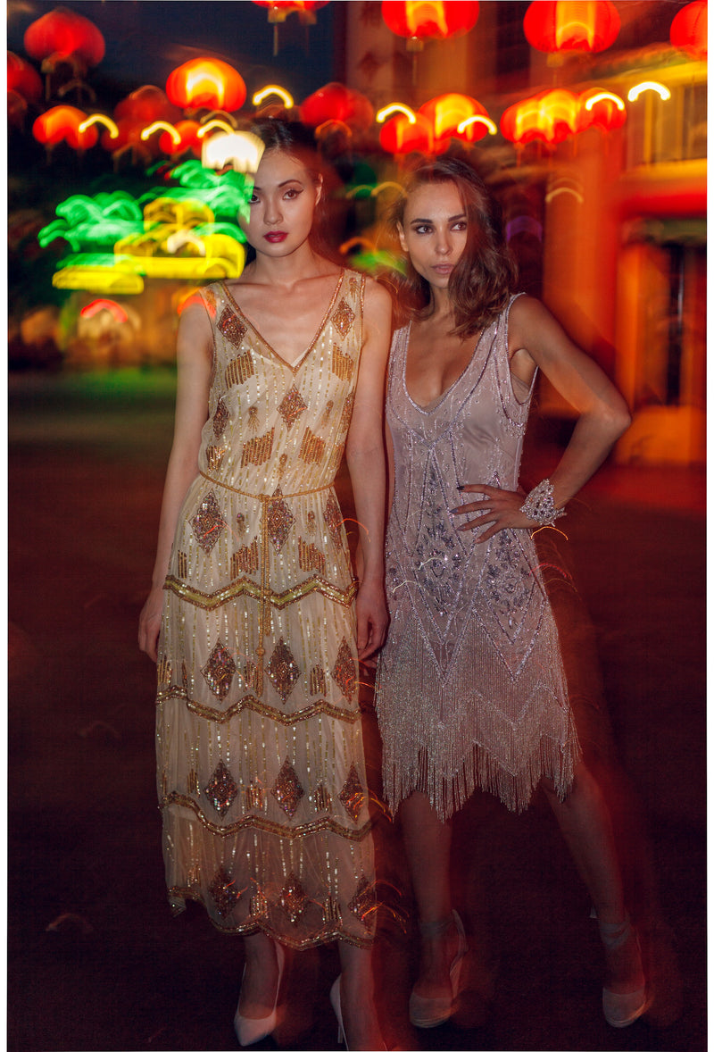 The Art Deco Hand Beaded Vintage 1920s Maxi Swank Gown - Absinthe Green The Deco Haus