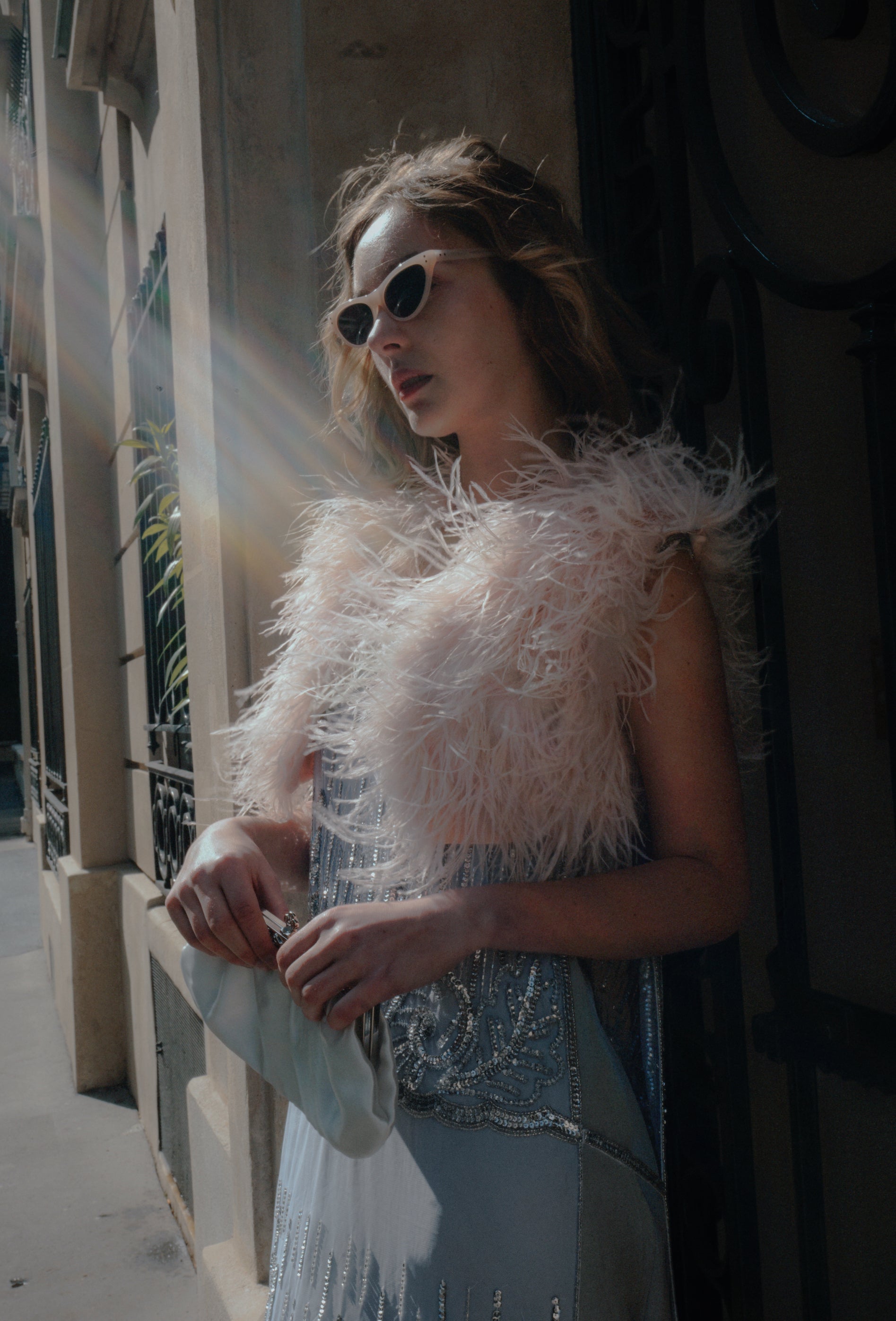 Ostrich Hollywood Glamour 1930s Vintage Style Bombshell Shrug - Blush Rose Pink The Deco Haus