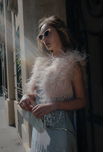 Ostrich Hollywood Glamour 1930s Vintage Style Bombshell Shrug - Blush Rose Pink - The Deco Haus