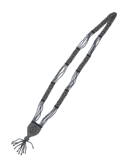 The Diamante Vintage Beaded 1920s Sautoir Necklace - Sterling Grey &amp; Black - The Deco Haus
