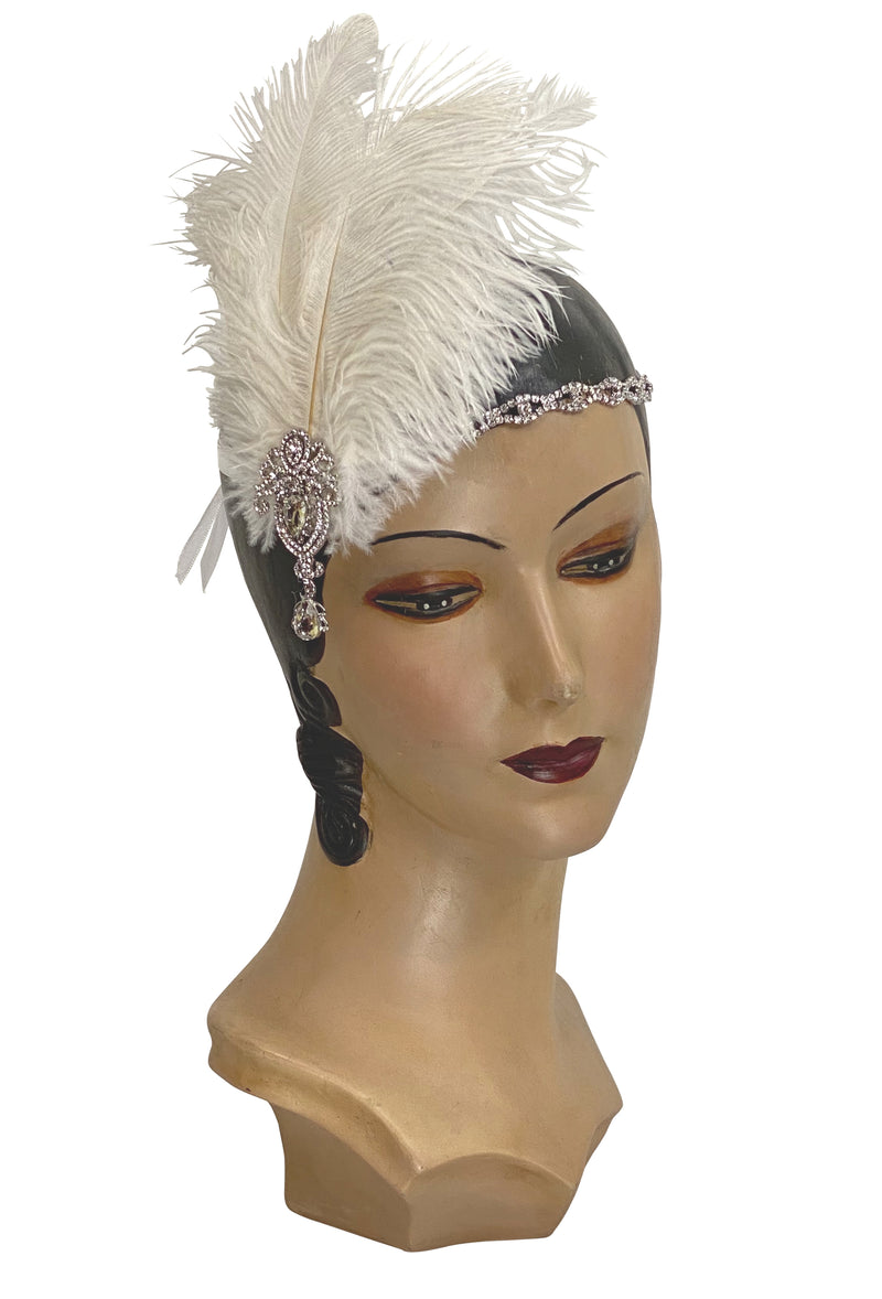 Diamante Vintage Style 1920's Flapper Headband - The Teardrop - Ivory