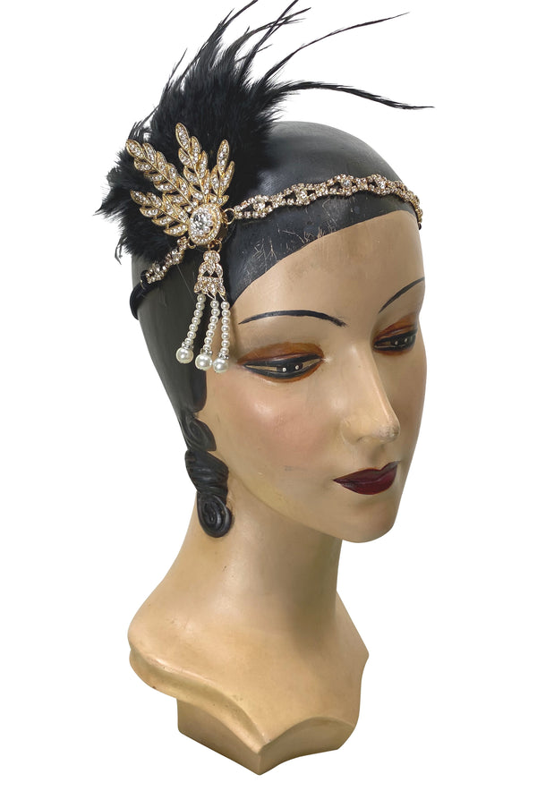 Diamante Vintage Style 1920's Flapper Headband - The Tiffany - Black