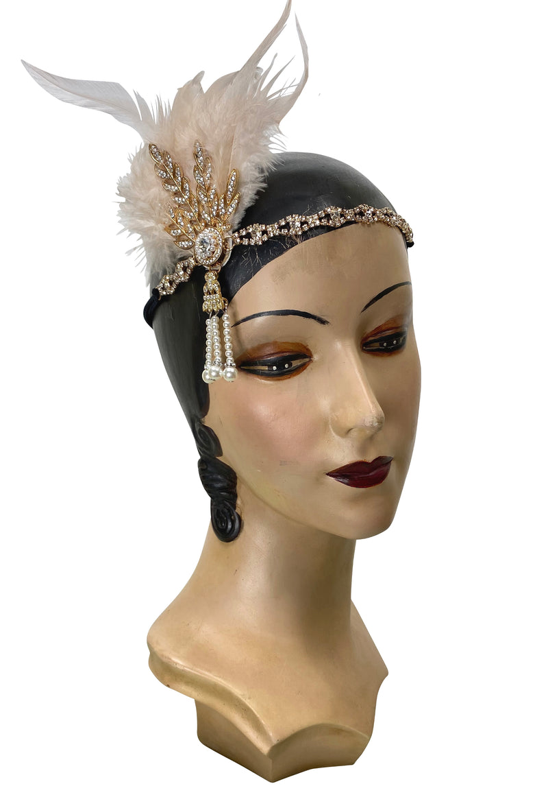 Diamante Vintage Style 1920's Flapper Headband - The Tiffany - Champagne Pink