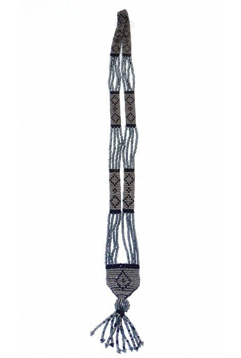The Diamante Vintage Beaded 1920s Sautoir Necklace - Sterling Grey &amp; Black - The Deco Haus