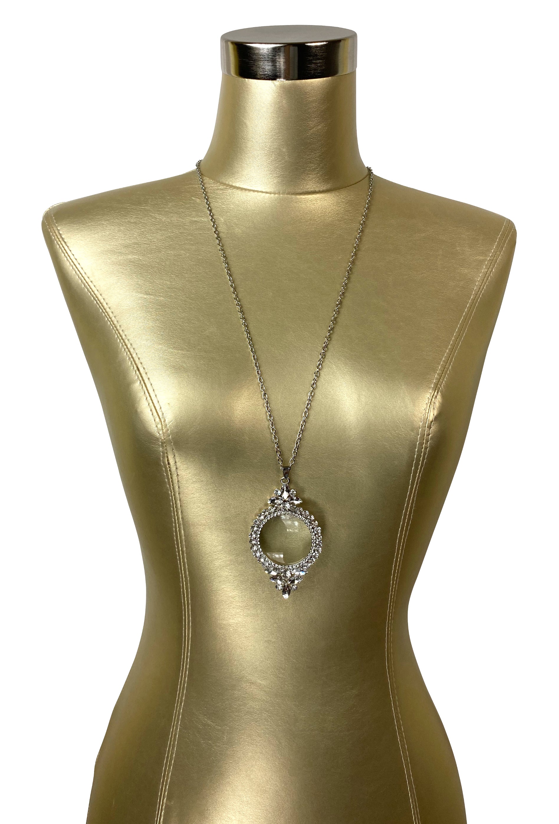Flapper Rhinestone Vintage 1920s Magnifying Glass Necklace