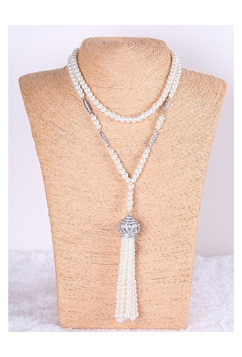 The "Great Gatsby" Flapper Rhinestone Vintage 1920s Daisy Pearl Rope Necklace - The Deco Haus