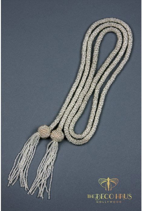 The Gatsby Rope Flapper 1920's Belt Necklace - Silver - The Deco Haus