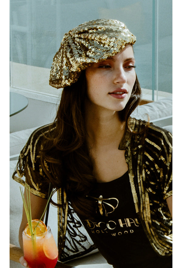 Super Chic Deco Sequin 1920's Style French Beret - Gold - The Deco Haus