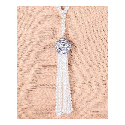 The &quot;Great Gatsby&quot; Flapper Rhinestone Vintage 1920s Daisy Pearl Rope Necklace - The Deco Haus