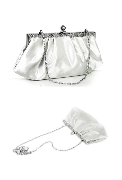 Hollywood Inspired Vintage Satin Glamour Clutch Purse - White - The Deco Haus