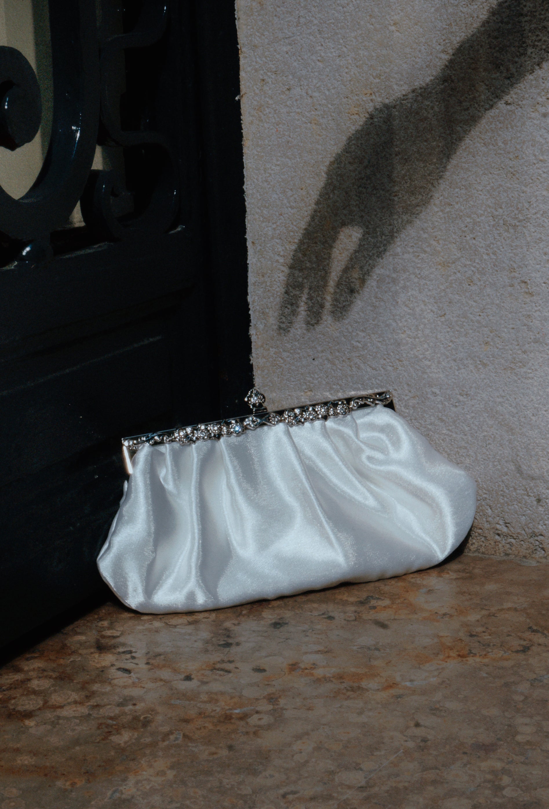 Hollywood Inspired Vintage Satin Glamour Clutch Purse - White - The Deco Haus