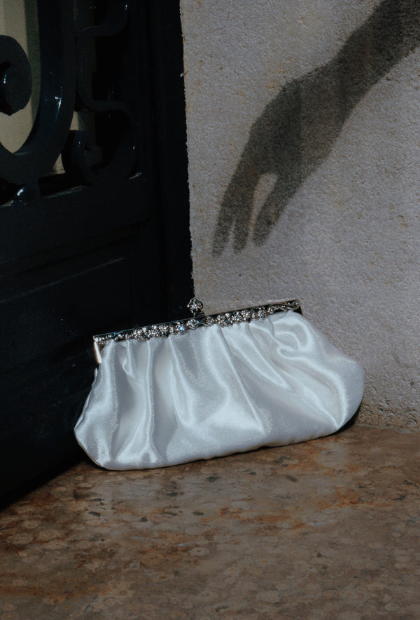 Hollywood Inspired Vintage Satin Glamour Clutch Purse - White - The Deco Haus