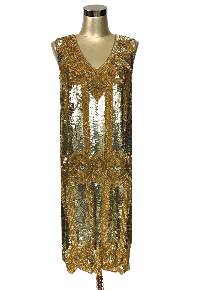 Limited Edition 1920's Handbeaded Vintage Art Deco Gown - The Golden Goddess - The Deco Haus