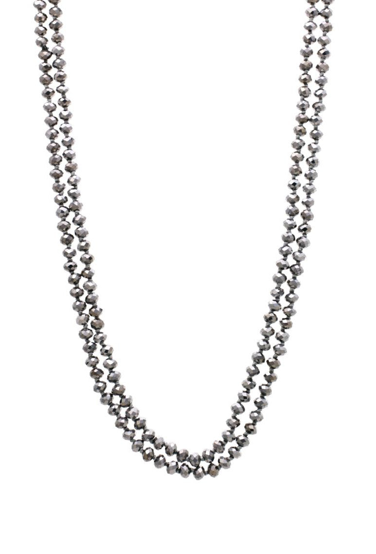 Luxe Faceted Czech Glass Crystal Beaded Ultra Long Flapper Necklace - Platinum