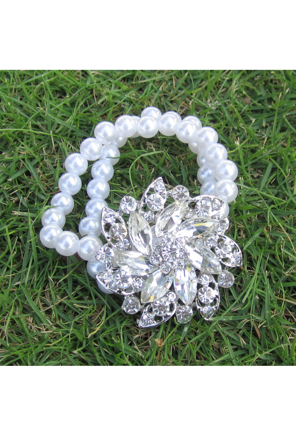 Luxe Pearl Stretch Corsage Diamante Vintage Bracelet The Deco Haus