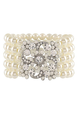 Luxe Pearl Stretch Cuff Diamante Vintage Bracelet