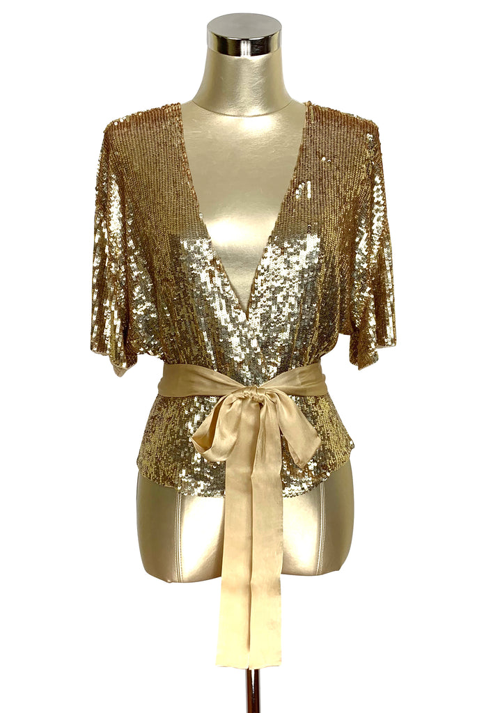 Luxe 1930 s Art Deco Liquid Sequin Cocktail Kimono Jacket Gold