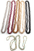 Ultra long flapper necklace with faceted beads in red, gold, and black strands