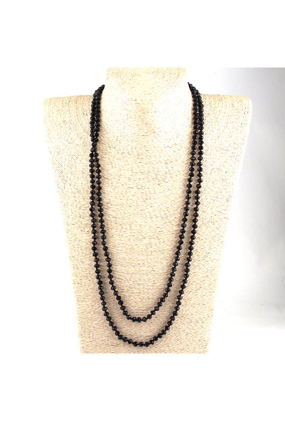 Luxe Faceted Czech Glass Crystal Beaded Ultra Long Flapper Necklace Black The Deco Haus