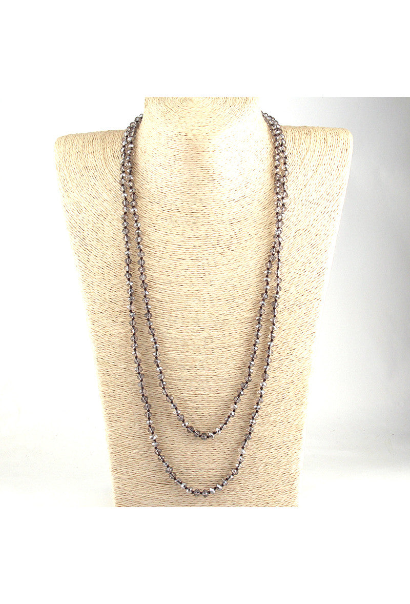 Luxe Faceted Czech Glass Crystal Beaded Ultra Long Flapper Necklace Silver The Deco Haus