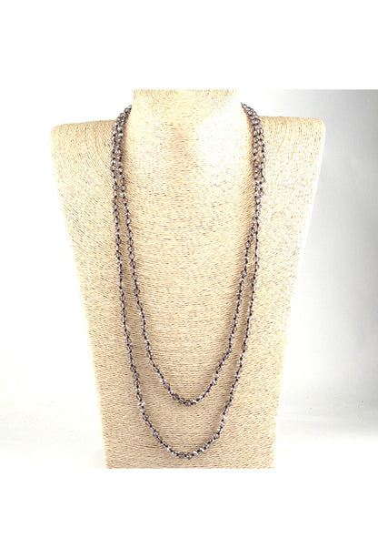 Luxe Faceted Czech Glass Crystal Beaded Ultra Long Flapper Necklace Silver The Deco Haus
