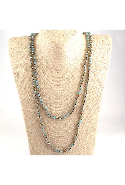 Luxe Faceted Czech Glass Crystal Beaded Ultra Long Flapper Necklace Blue The Deco Haus